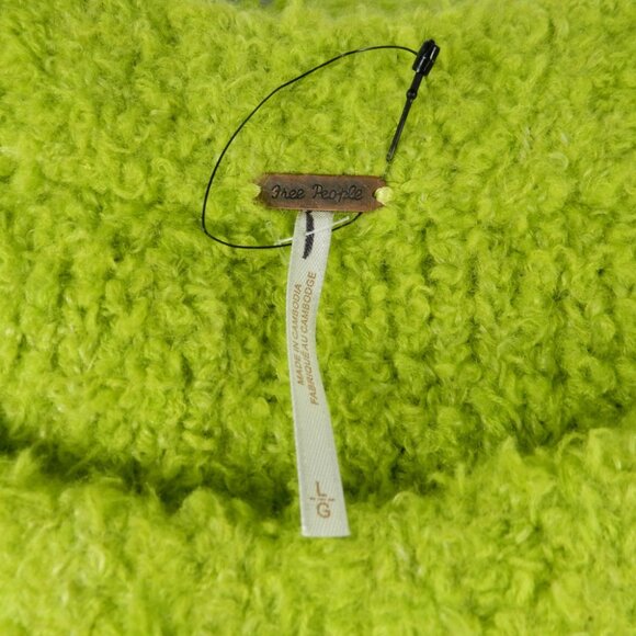 FREE PEOPLE Teddy Sweater Tunic Size L Oversized Lime Green Wool Blend Fuzzy NEW - Picture 11 of 12